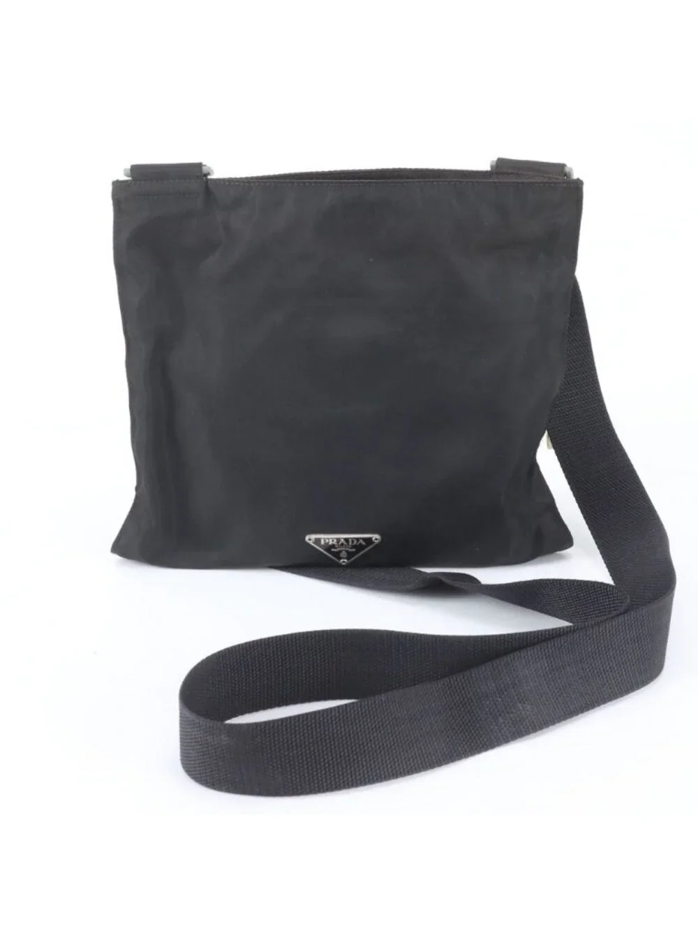 Prada Tessuto Nylon Triangle Logo Shoulder Bag Crossbody Messenger Black